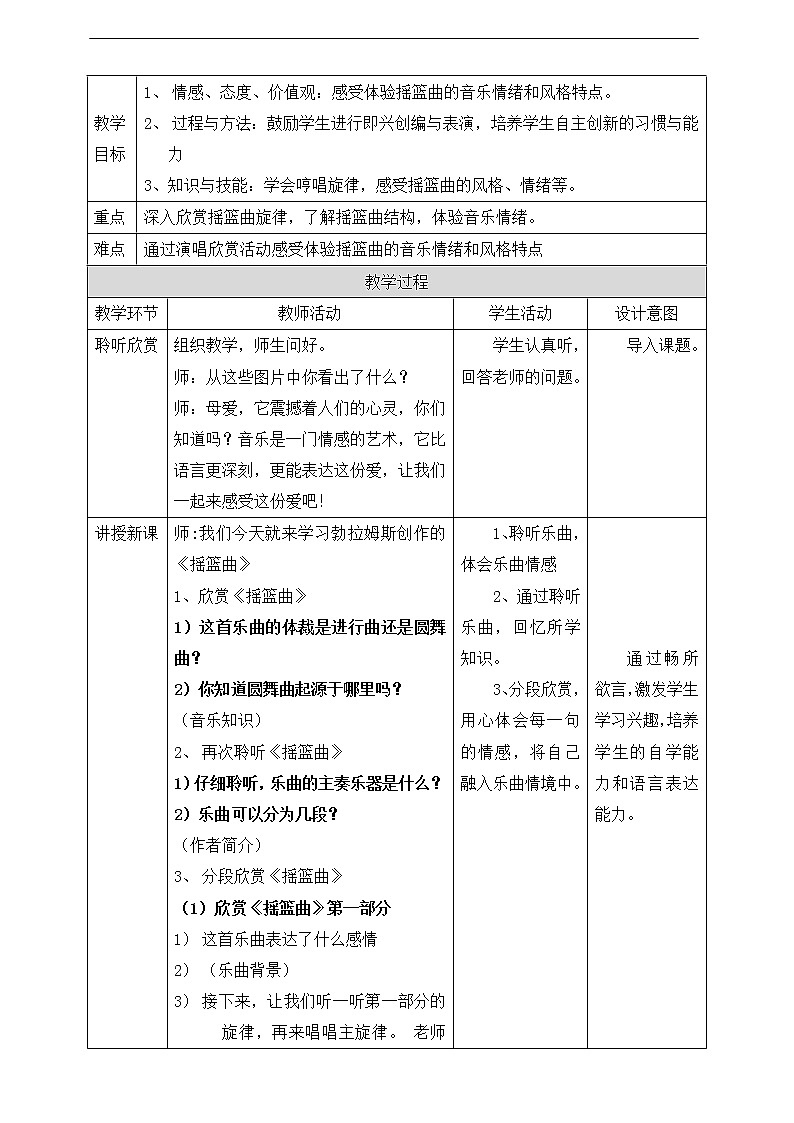 人音版四年级下册第六单元第二课时《摇篮曲》勃拉姆斯教案第2页