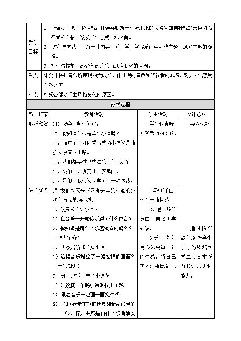 人音版四年级下册第七单元第一课时《羊肠小道》教案第2页