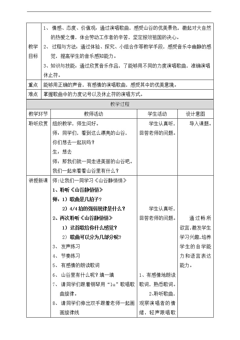 人音版四下第七单元第四课时《山谷静悄悄》教案+课件+音视频素材02