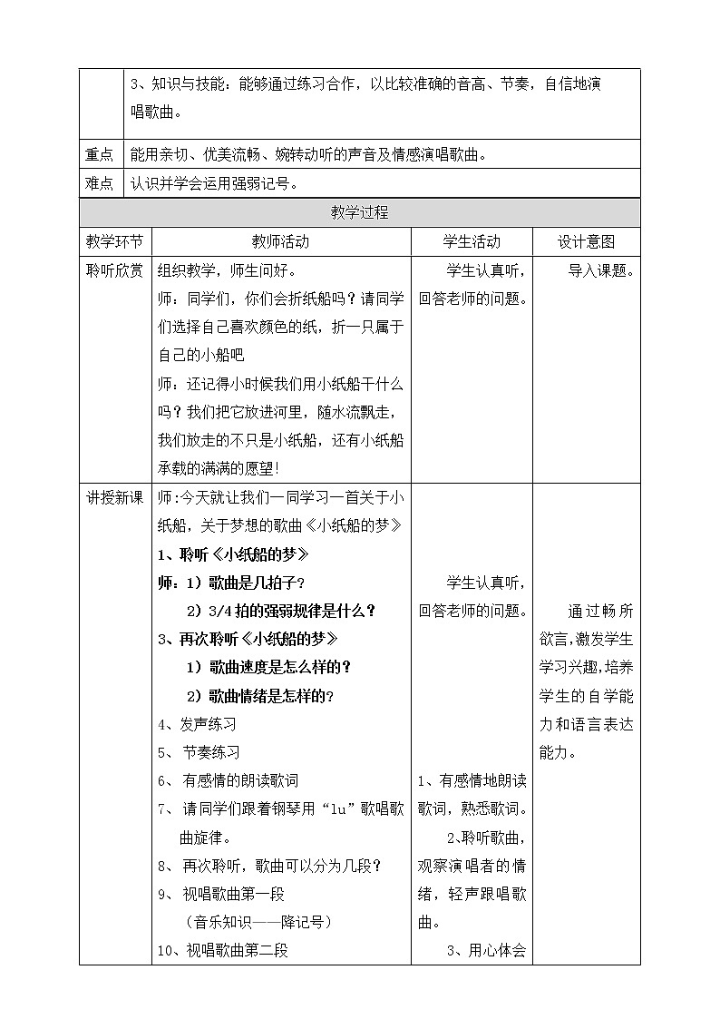 人音版四年级下册第八单元第四课时《小纸船的梦》教案第2页