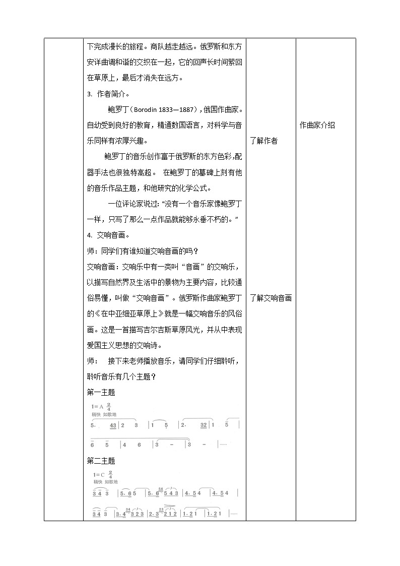 五年级下册 第2课 交响音画《在中亚细亚草原上》 第1课时 教案doc02
