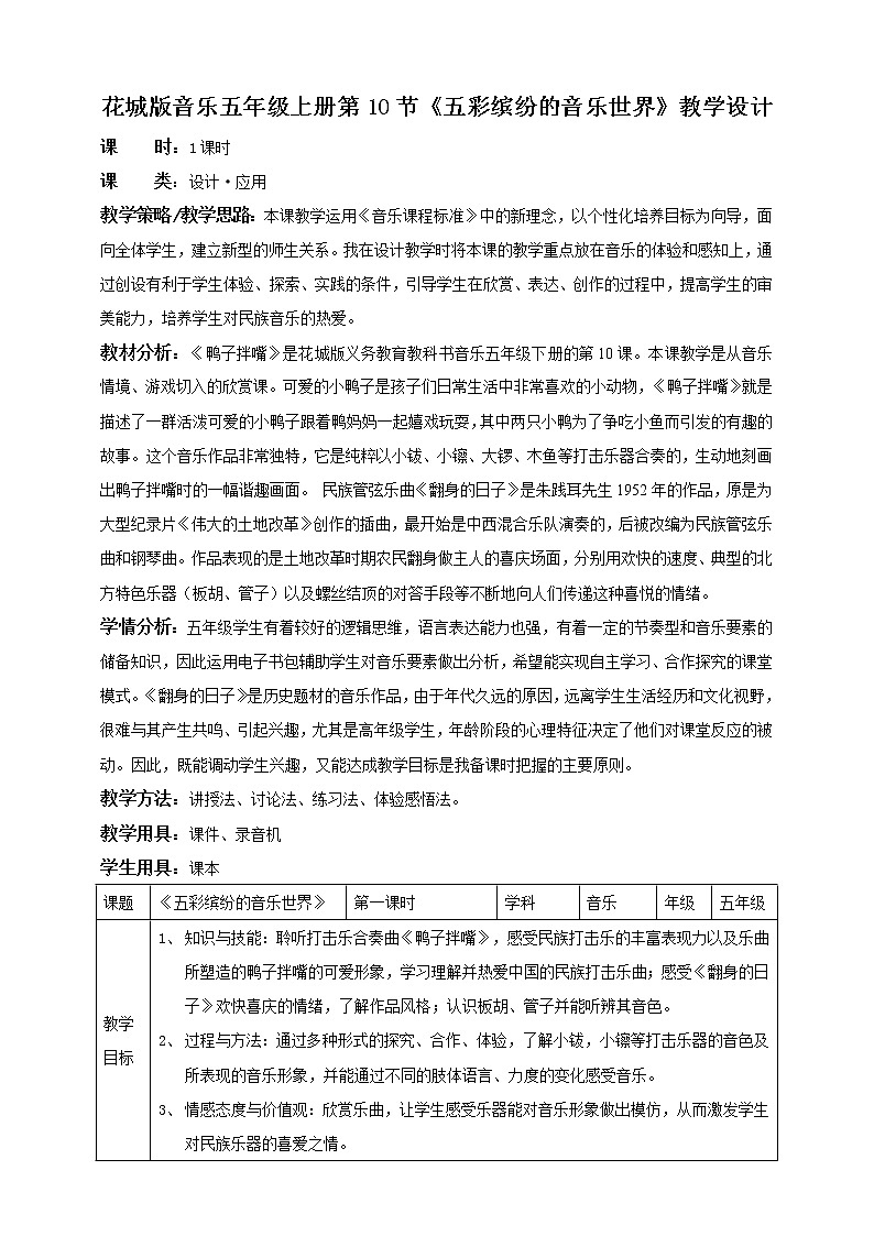 花城版五年级下册音乐第10课《鼓乐曲《鸭子拌嘴》》课件PPT+教案01