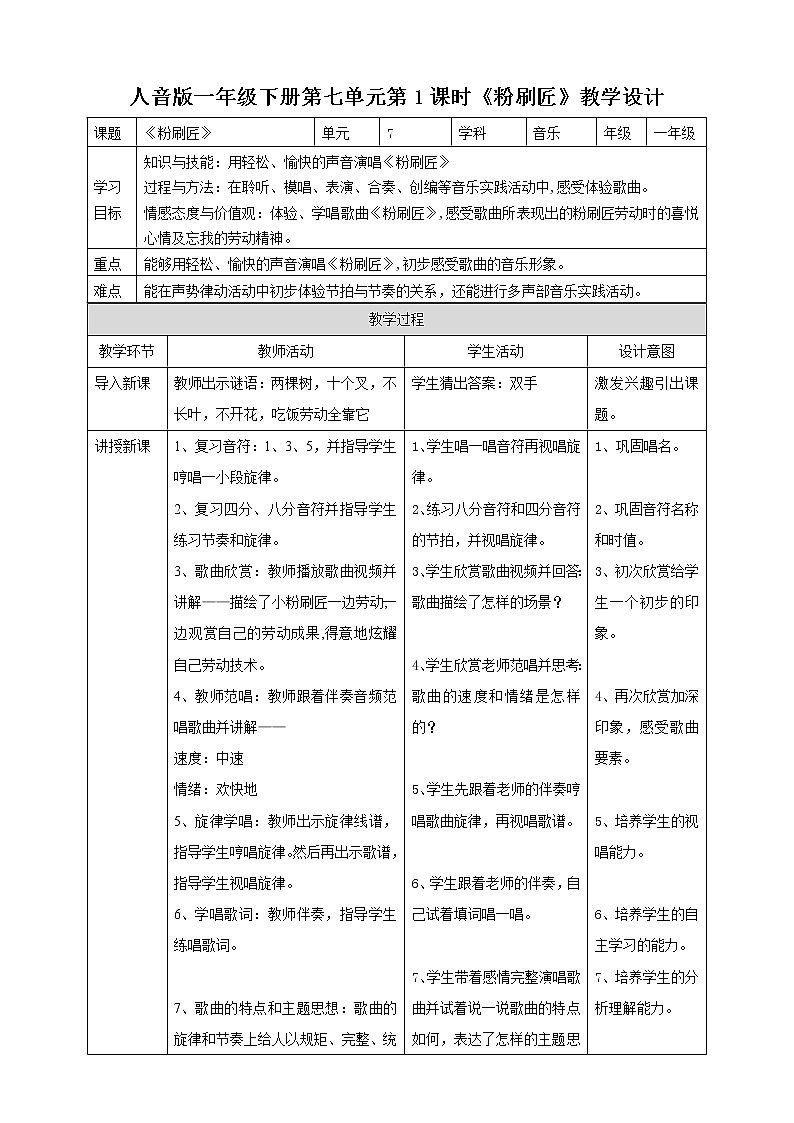 人音版一年级下册第七单元第1课时《粉刷匠》第1页