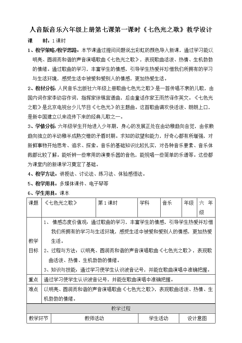 人音版六上音乐  第七课第一课时《七色光之歌》课件+教案+音视频素材01
