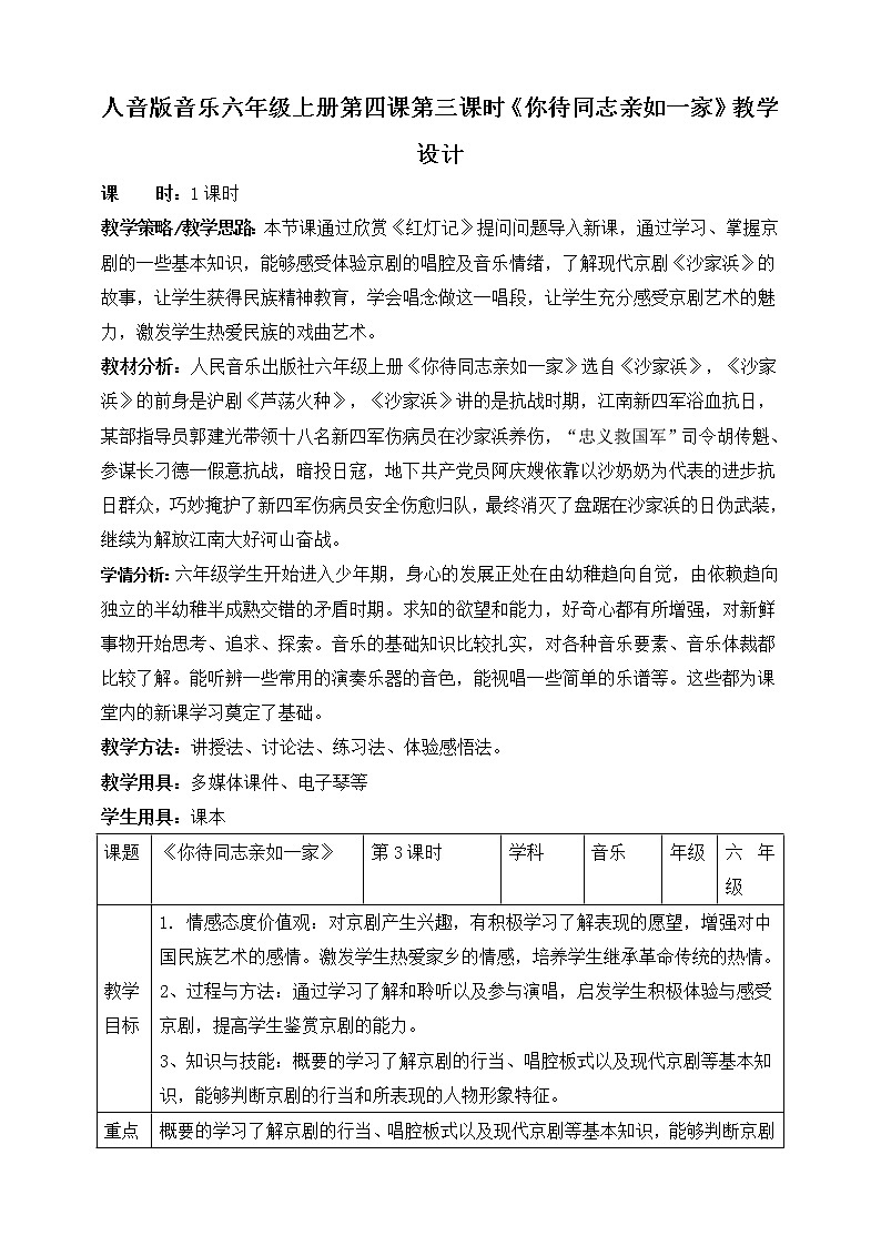 人音版六上音乐  第四课第三课时《你待同志亲如一家》课件+教案+音视频素材01