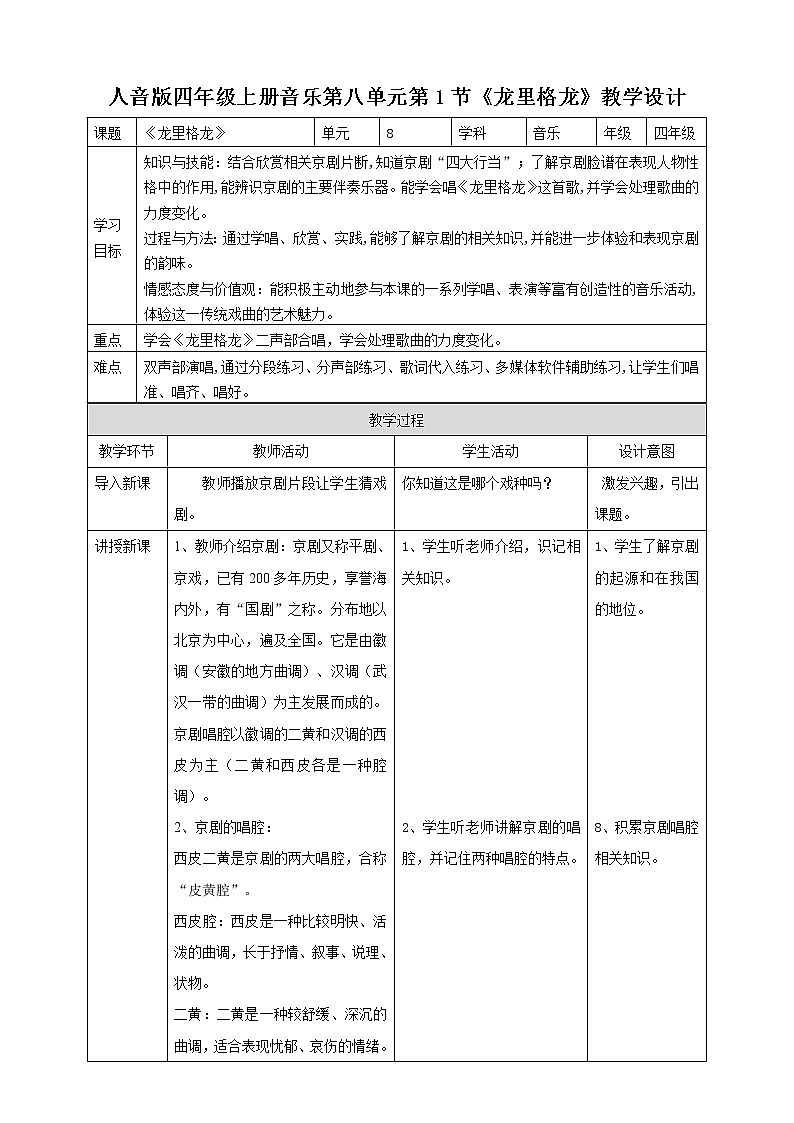 人音版四年级上册音乐第八单元第1节《龙里格龙》第1页