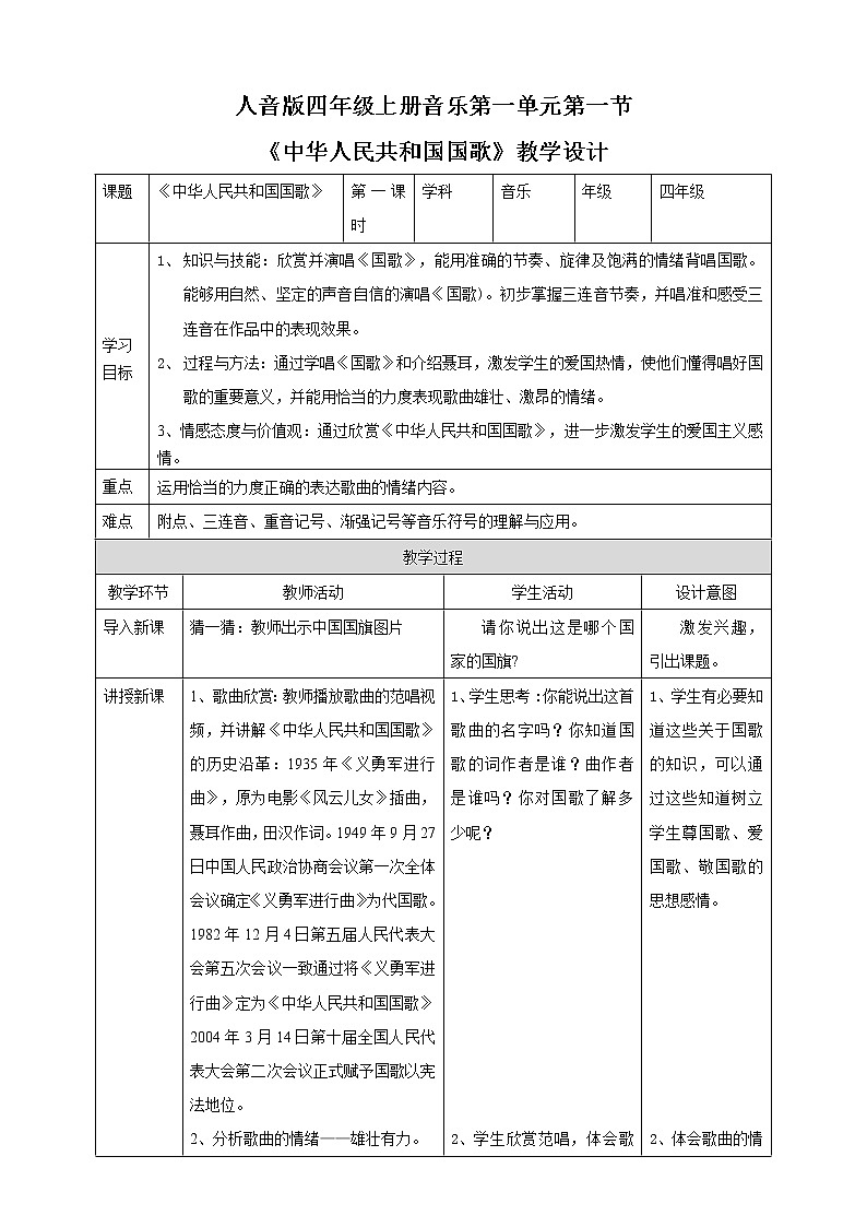 【人音版】四上音乐   第一单元第1节《中华人民共和国国歌》（课件+教案+素材）01
