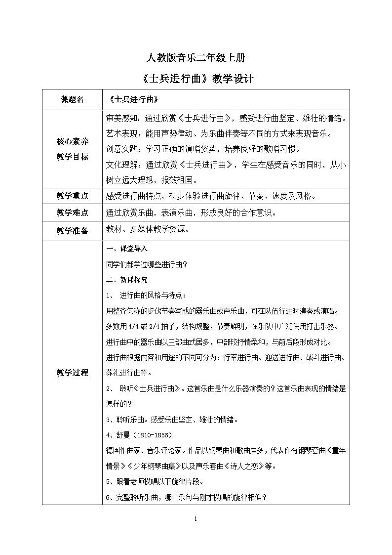 【核心素养目标】人教版（2012）音乐二年级上2.6 士兵进行曲 课件+教学设计+素材01