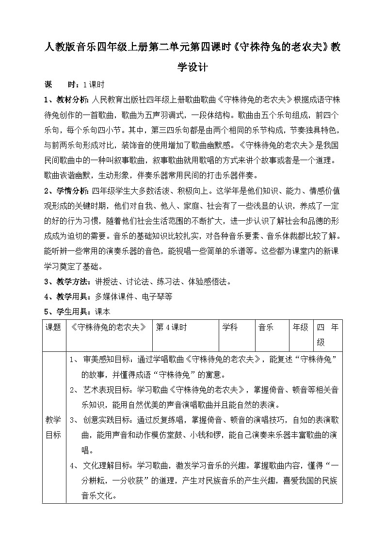 【人教版】四上音乐  第二单元第四课时《守株待兔的老农夫》课件+教案+音视频素材01