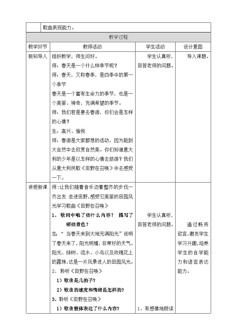 【人教版】四上音乐  第三单元第二课时《田野在召唤》课件+教案+音视频素材02