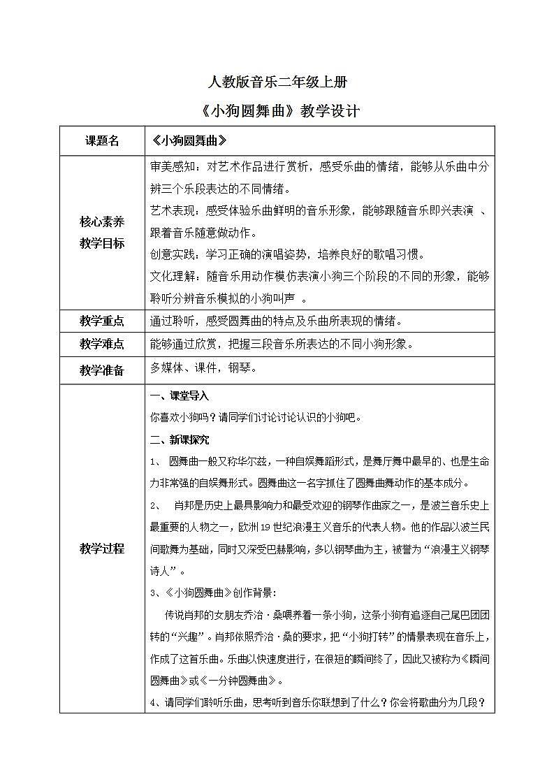 【核心素养目标】人教版（2012）音乐二年级上4.4 小狗圆舞曲 课件+教学设计+素材01