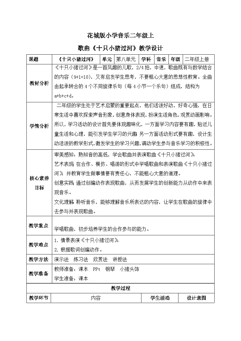 【核心素养目标】花城版音乐二年级上《十只小猪过河》课件+教案+音频（含教学反思）01