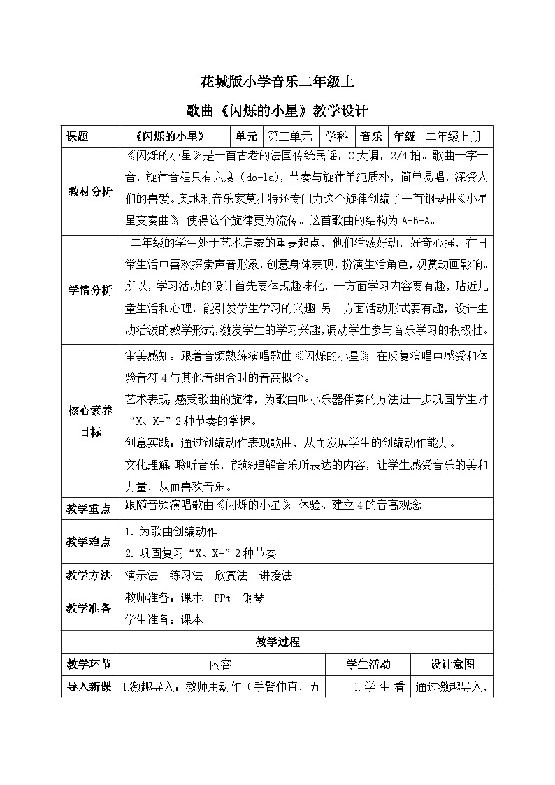 【核心素养目标】花城版音乐二年级上《闪烁的小星》课件+教案+音频（含教学反思）01