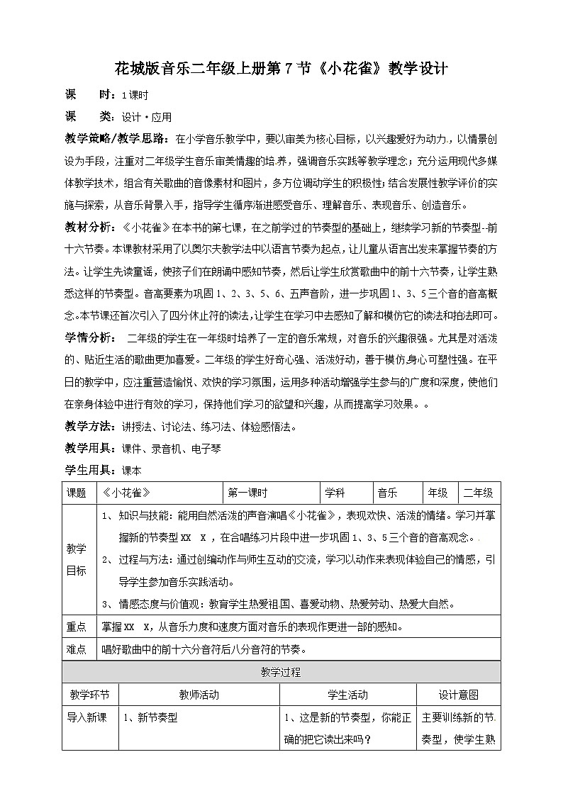 花城版二年级上册音乐-第7课第1课时《小花雀》 课件+教案+素材01