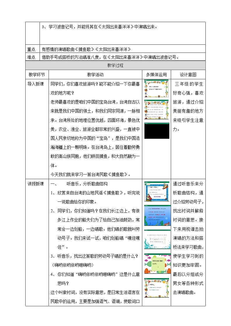 花城版音乐三年级上册  第10课《捕鱼歌》《太阳出来喜洋洋》课件+教案+素材02