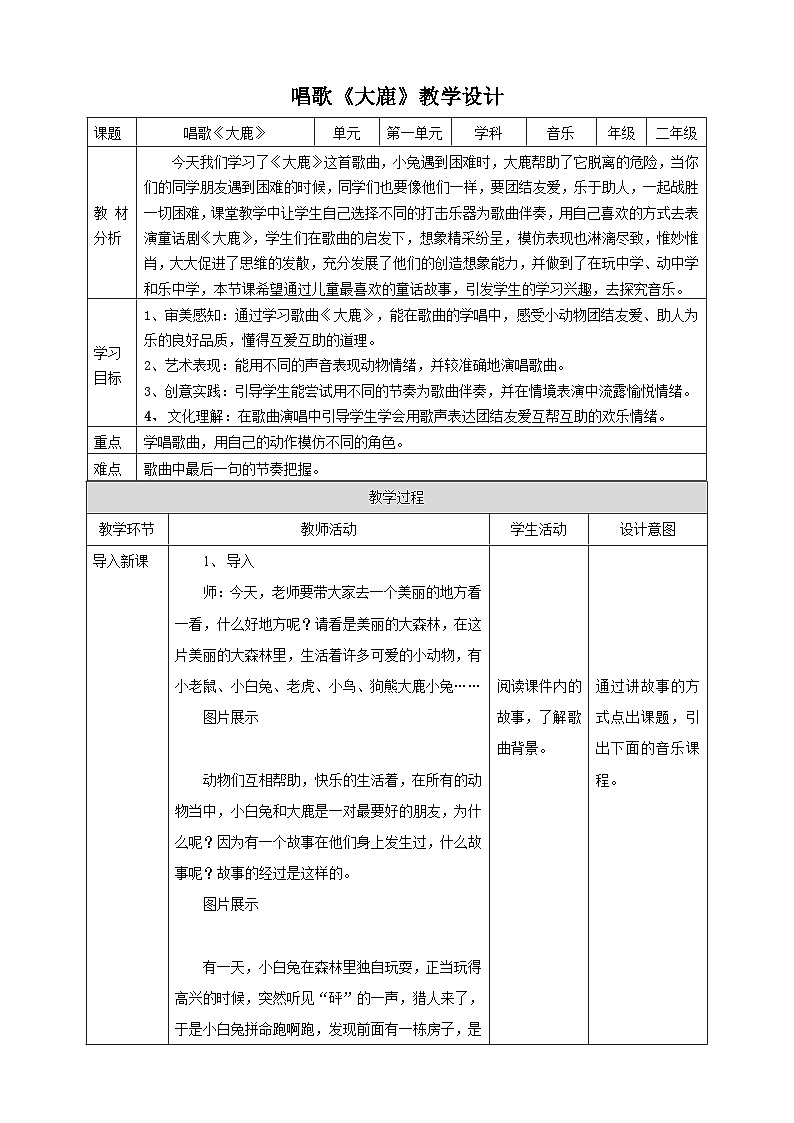 【核心素养】人教二上音乐  第一课第1课时《大鹿》课件+教案+素材01