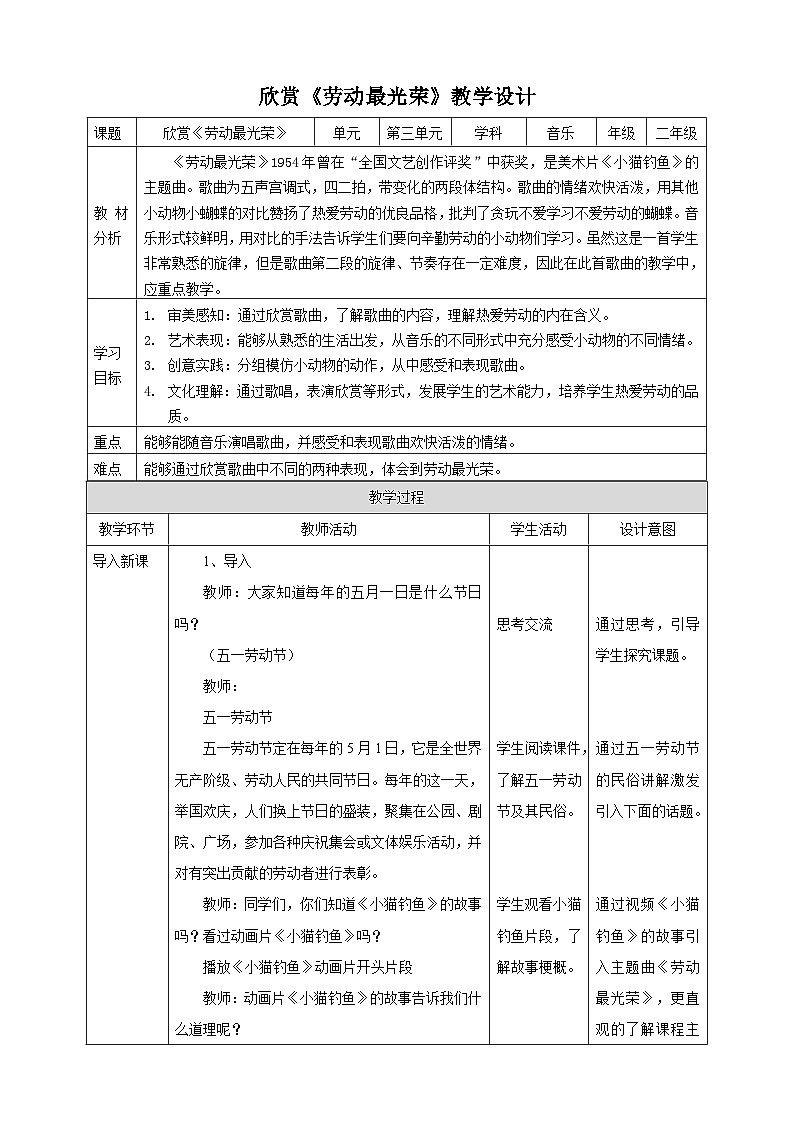 【核心素养】人教二上音乐  第三课第1课时欣赏《劳动最光荣》课件+教案+素材01