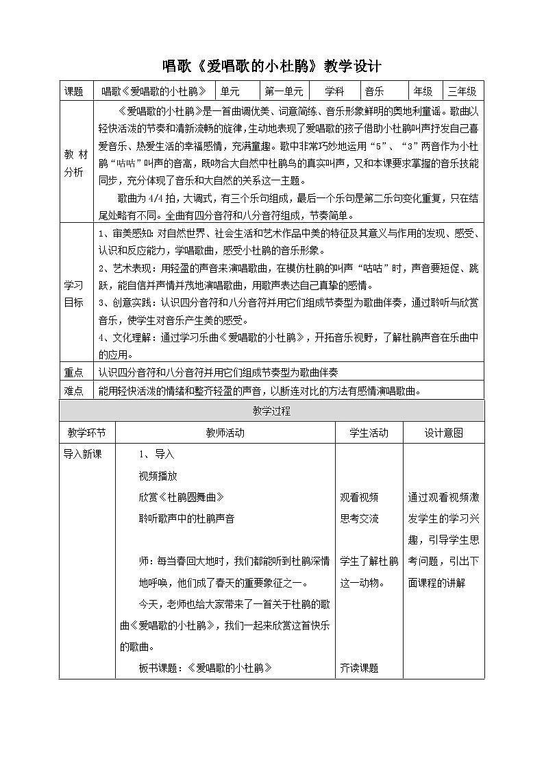 【核心素养】人教版音乐三年级上册1.3唱歌《爱唱歌的小杜鹃》课件+教案+素材01