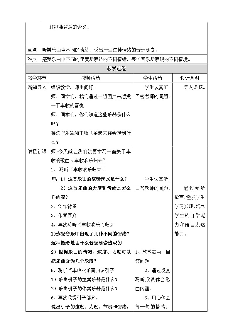 【核心素养】人教版音乐四年级上册1.4《丰收欢乐而归》教案第2页