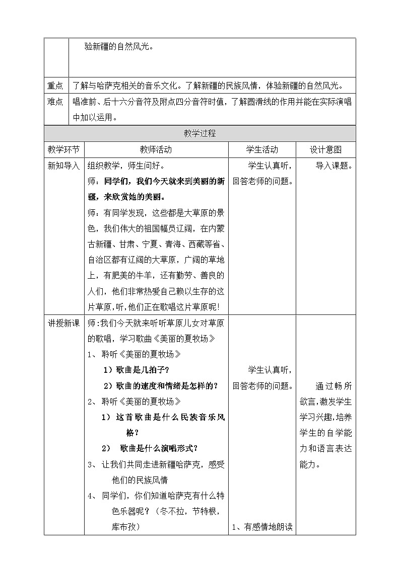 【核心素养】人教版音乐六年级上册2.1《美丽的夏牧场》教案02