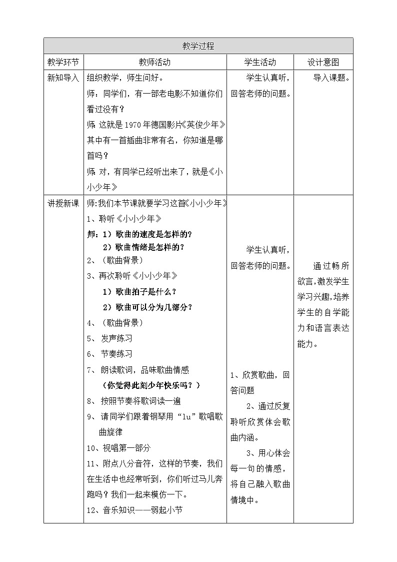【核心素养】人教版音乐六年级上册4.1《小小少年》教案02