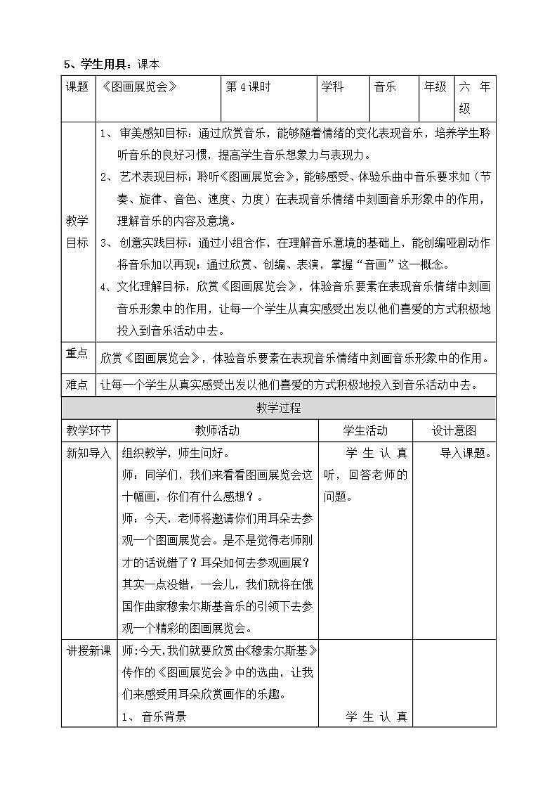 【核心素养】人教版音乐六年级上册5.4《图画展览会》教案第2页