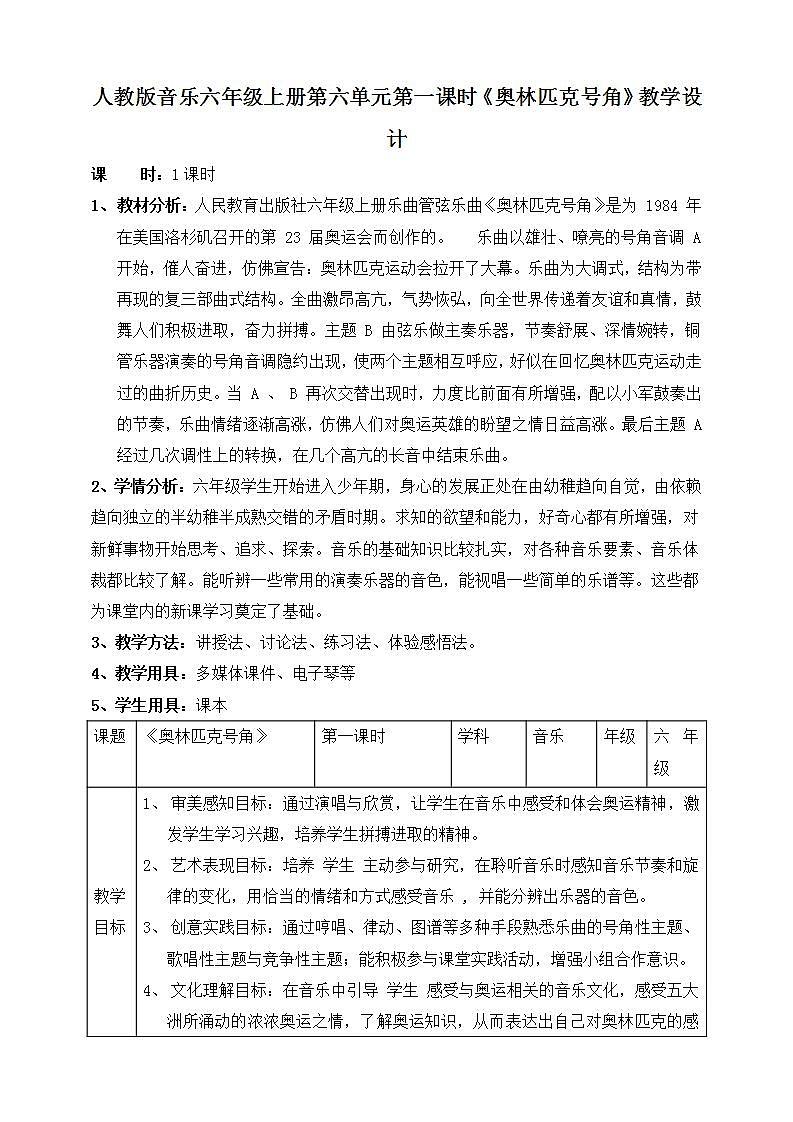 【核心素养】人教版音乐六年级上册6.1《奥林匹克号角》课件+教案+音视频素材01