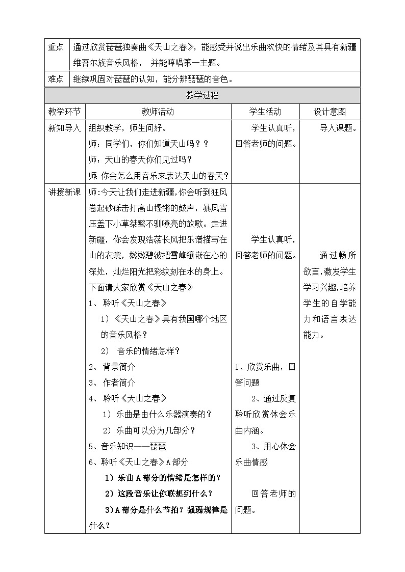 【人教版】四下音乐  第二单元第三课时《天山之春》课件+教案+音视频素材02
