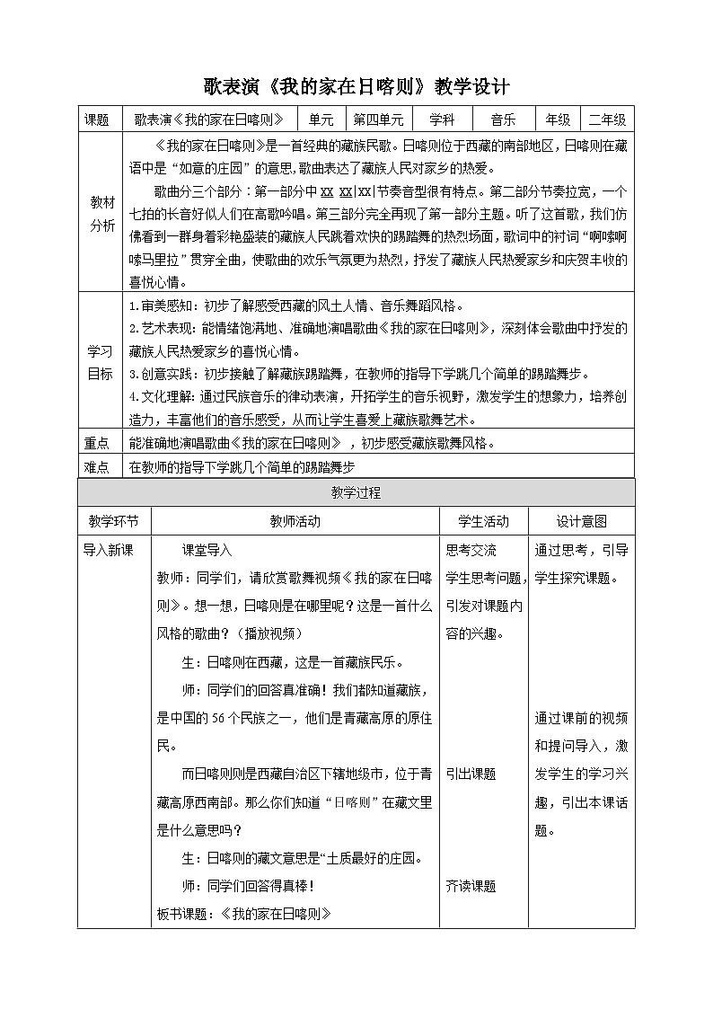 【人教版】二下音乐  第四单元第四课时 歌表演《我的家在日喀则》课件+教案+素材01