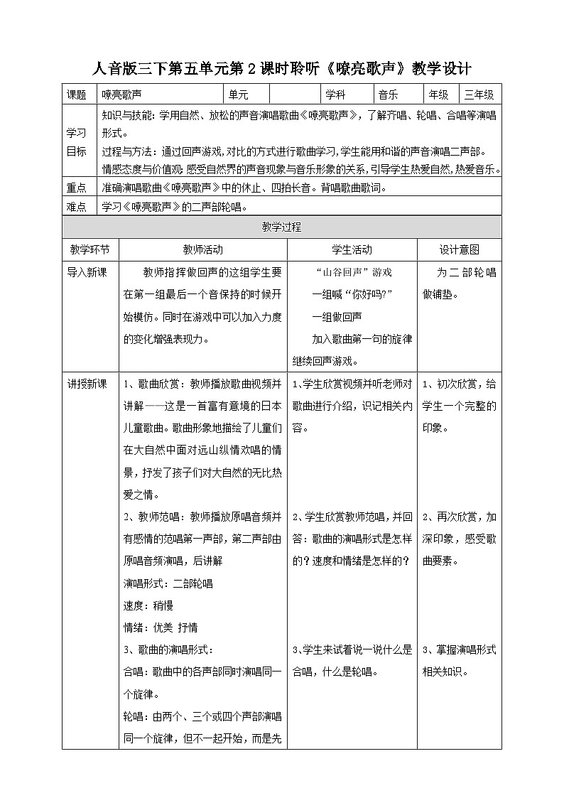 人音版三下音乐 第五单元第2课时聆听《嘹亮歌声》（课件+教案+素材）01