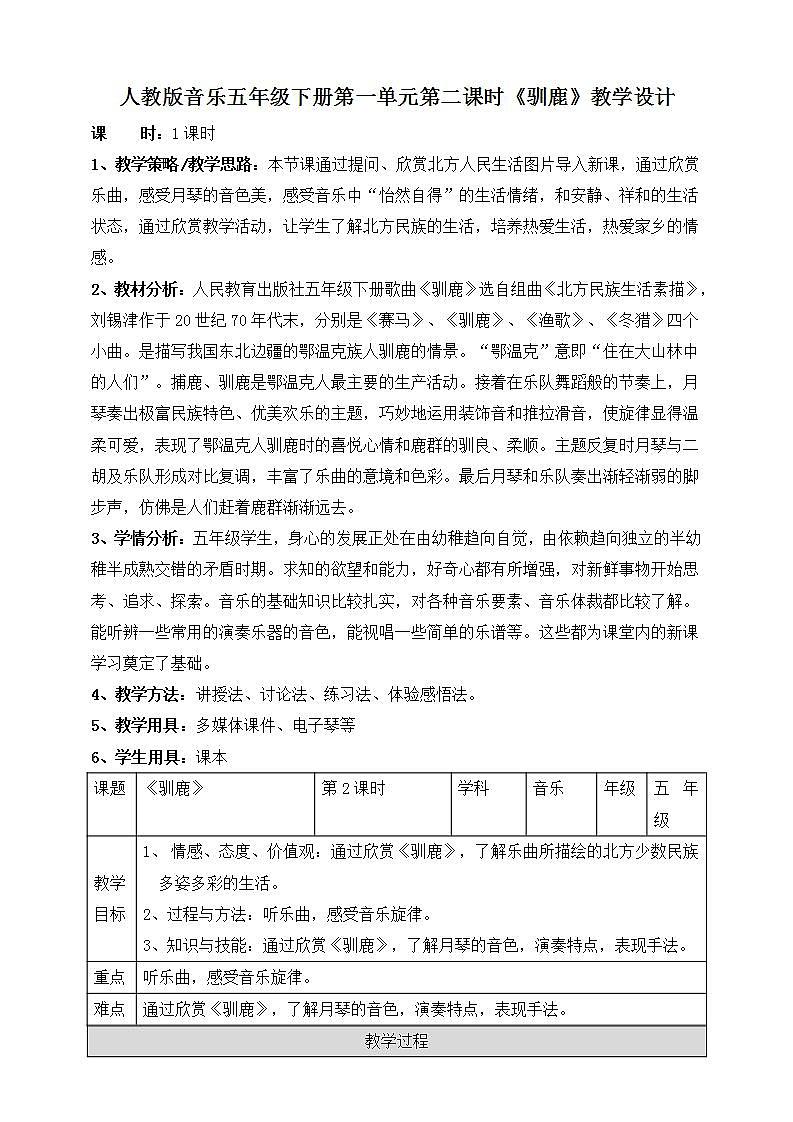 人教版音乐五年级下册1.2《驯鹿》课件+教案+素材01