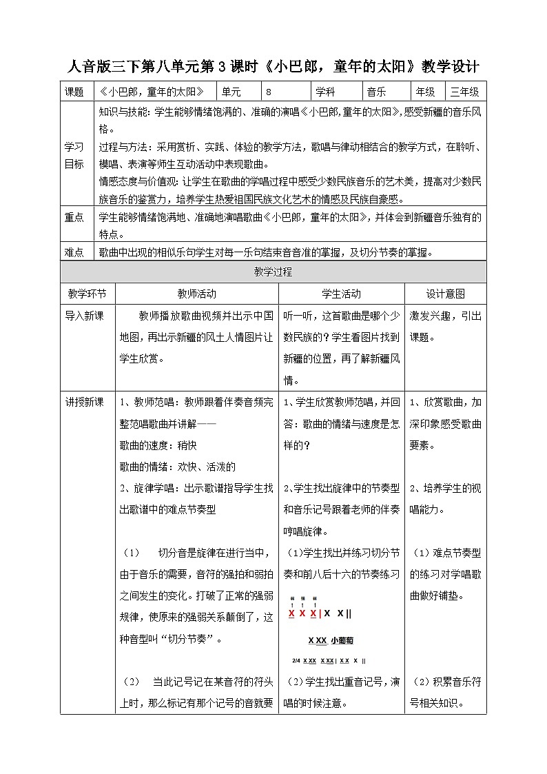 人音版音乐三年级下册第八单元第三课《小巴郎，童年的太阳》课件+教案+素材01