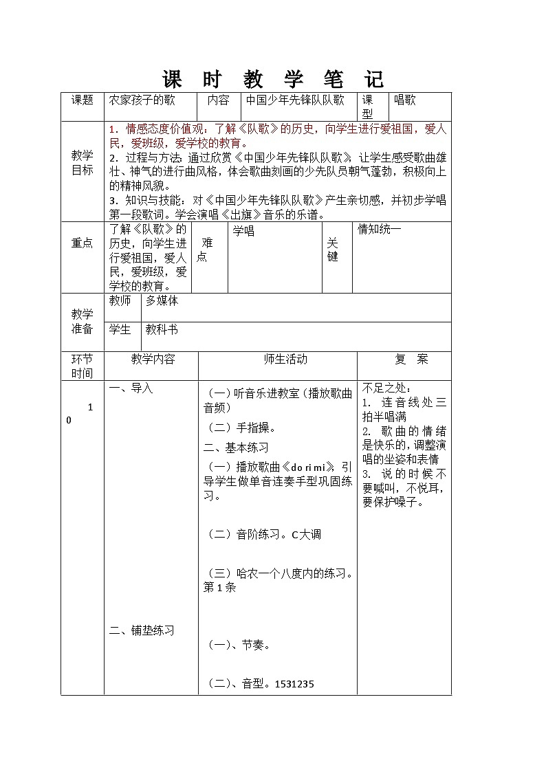 唱歌 中国少年先锋队队歌（教案）  音乐三年级上册 人教版01