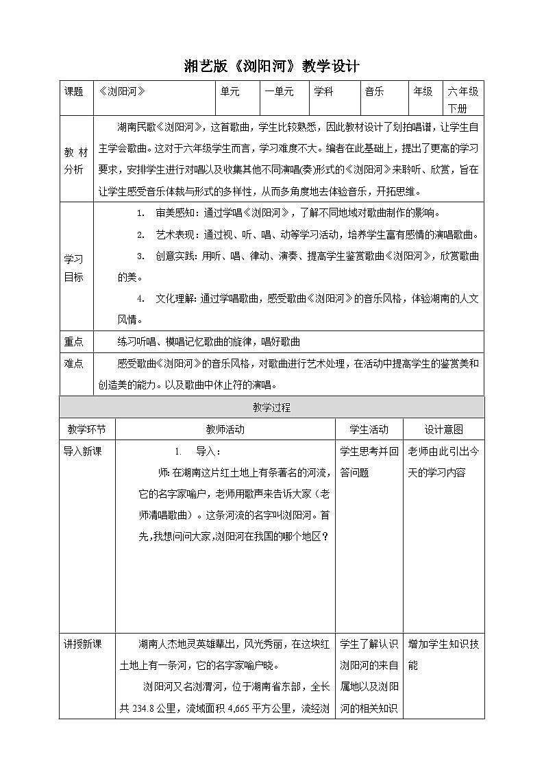 湘艺版音乐六年级下册 第1课《浏阳河》课件+教案+素材01