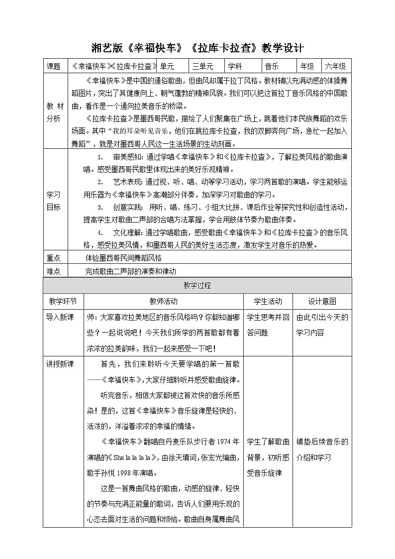 湘艺版音乐六年级下册 第3课《幸福快车》《拉库卡拉查》课件+教案+素材01