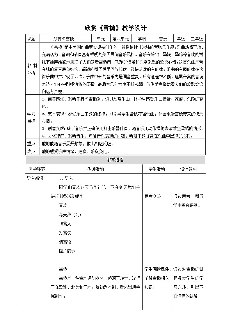 【核心素养】人教版音乐二上6.3《雪橇》课件+教案+素材01