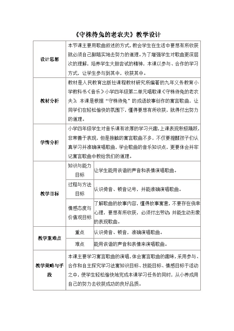 《守株待兔的老农夫》名师教案第1页