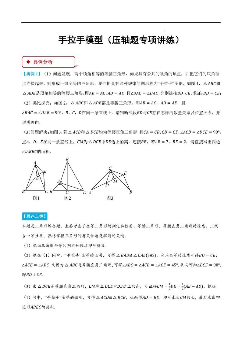 手拉手模型（压轴题专项讲练）（人教版）（原卷版）第1页