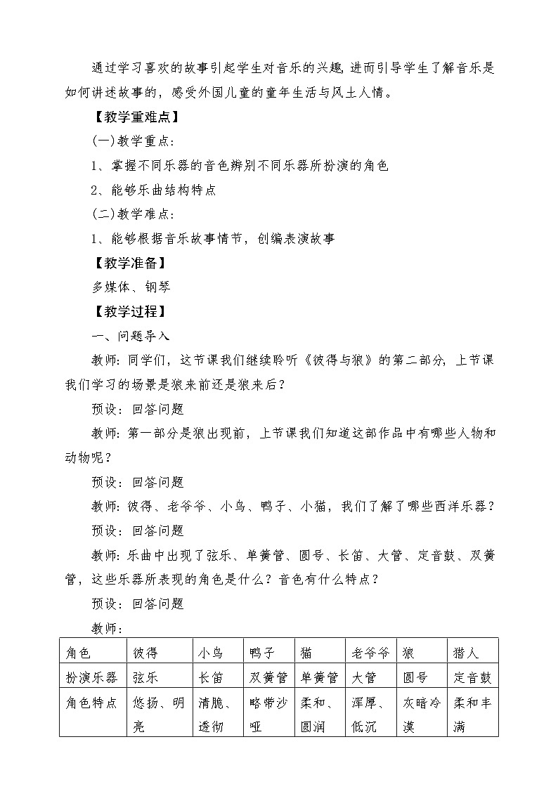 【新版课标】人音版-四年级下册-《彼得与狼第2课时》教案第2页