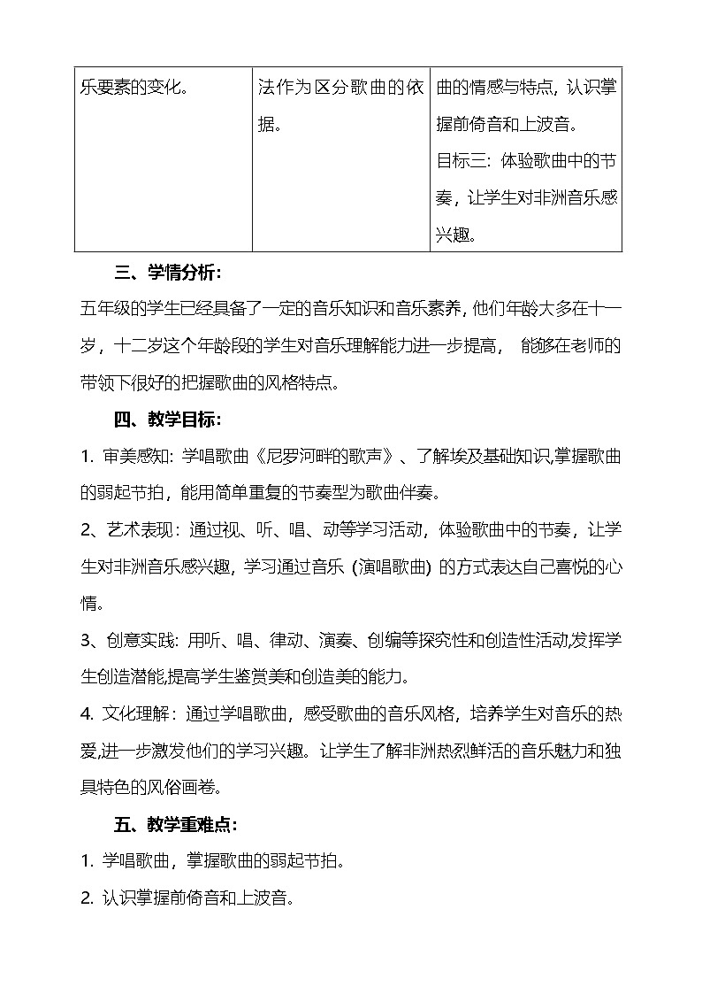 花城版音乐五年级下册11《尼罗河畔的歌声》教学设计第2页