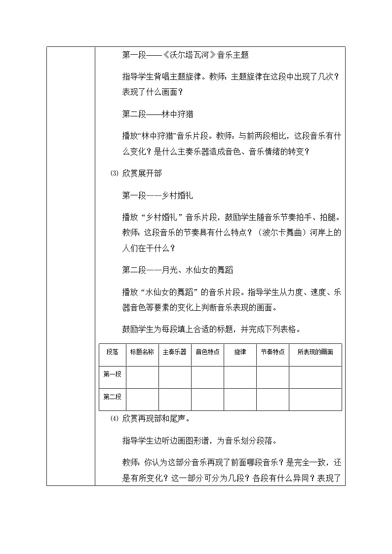 六年级下册音乐表格式教案-5 沃尔塔瓦河-冀少版第2页
