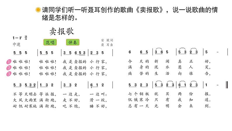 人教版小学音乐三年级下册 第三单元《卖报歌》课件(简谱)第4页