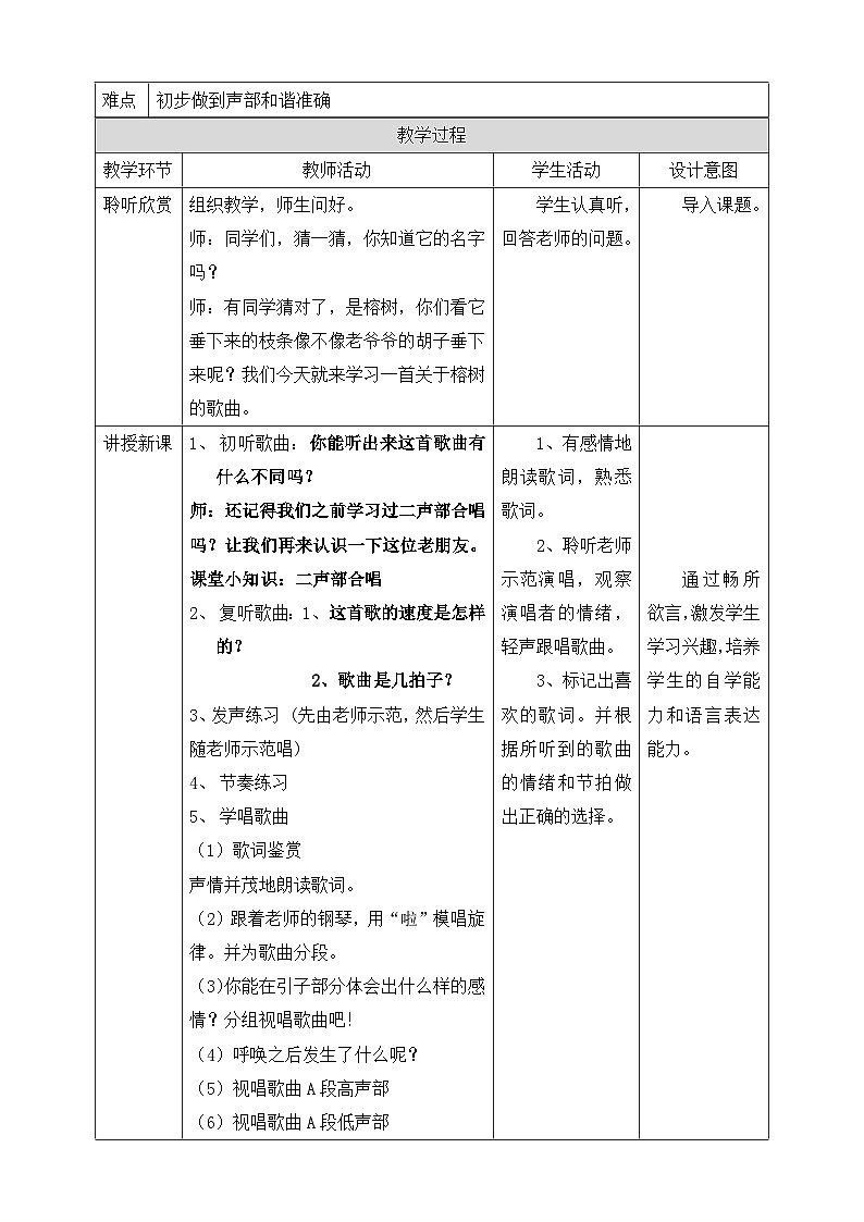 人音版六年级下册第五课第三课时《榕树爷爷》教案第2页