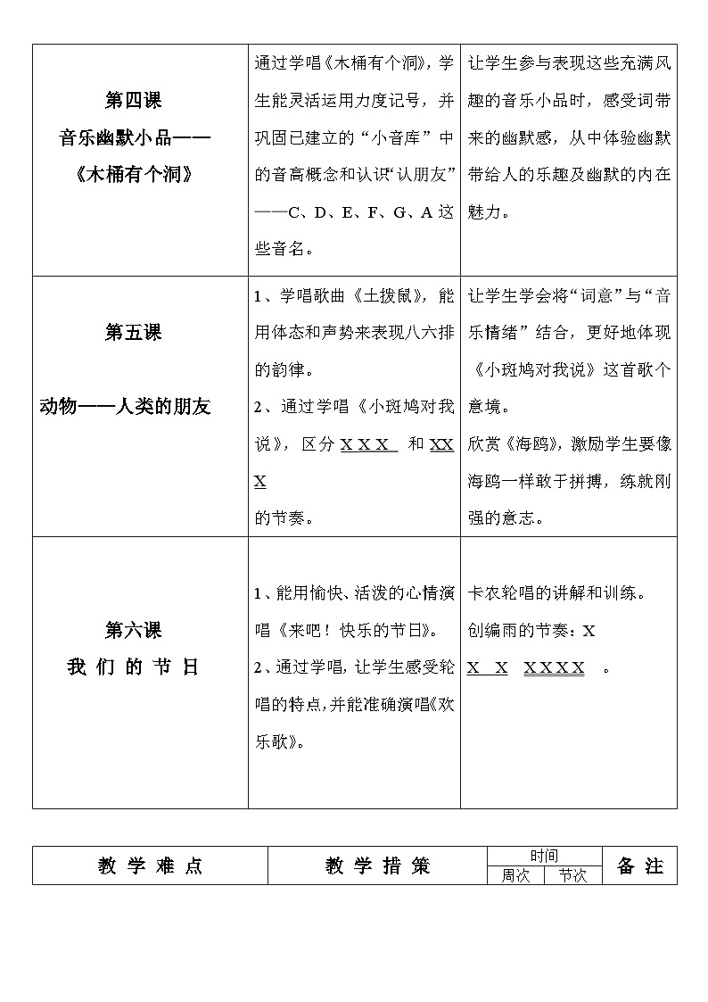 花城版三年级音乐下册教学计划第3页