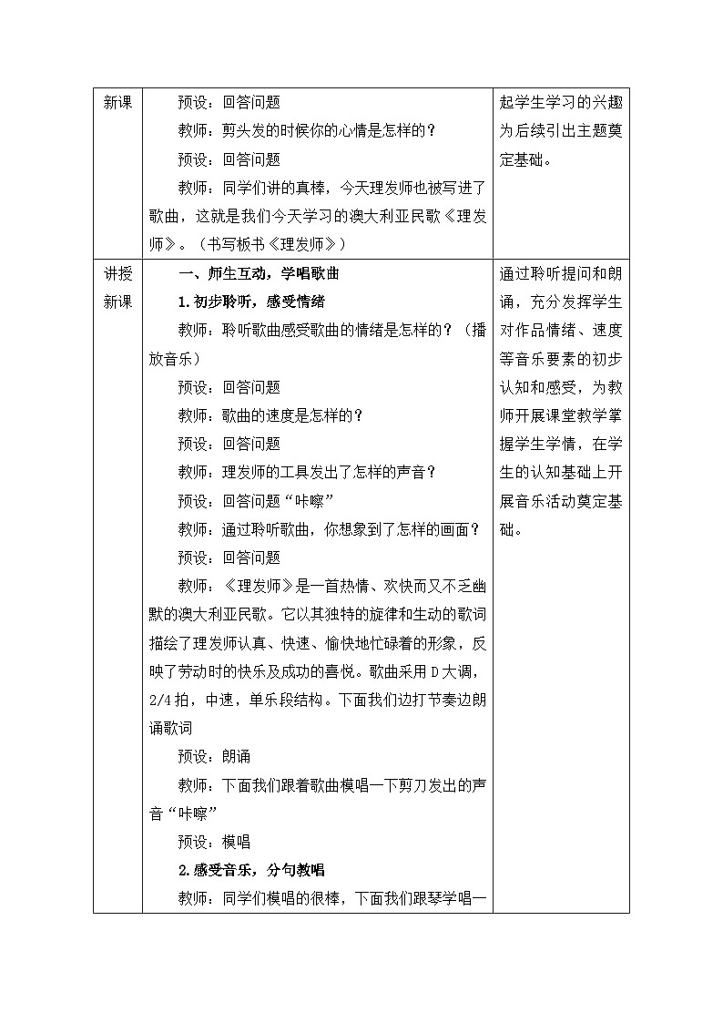 新人音版小学音乐一下 第四单元《唱歌 理发师》教案第2页
