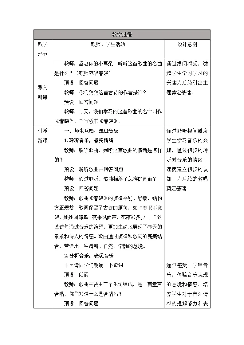 新人音版小学音乐一下 第一单元《聆听 春晓》教案第2页