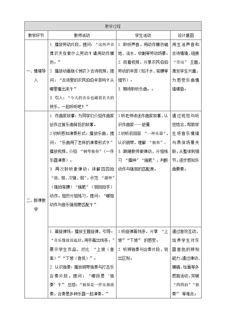 【新课标】西南大学版一年级下册第一单元第四课时《快乐的农夫》教案第2页