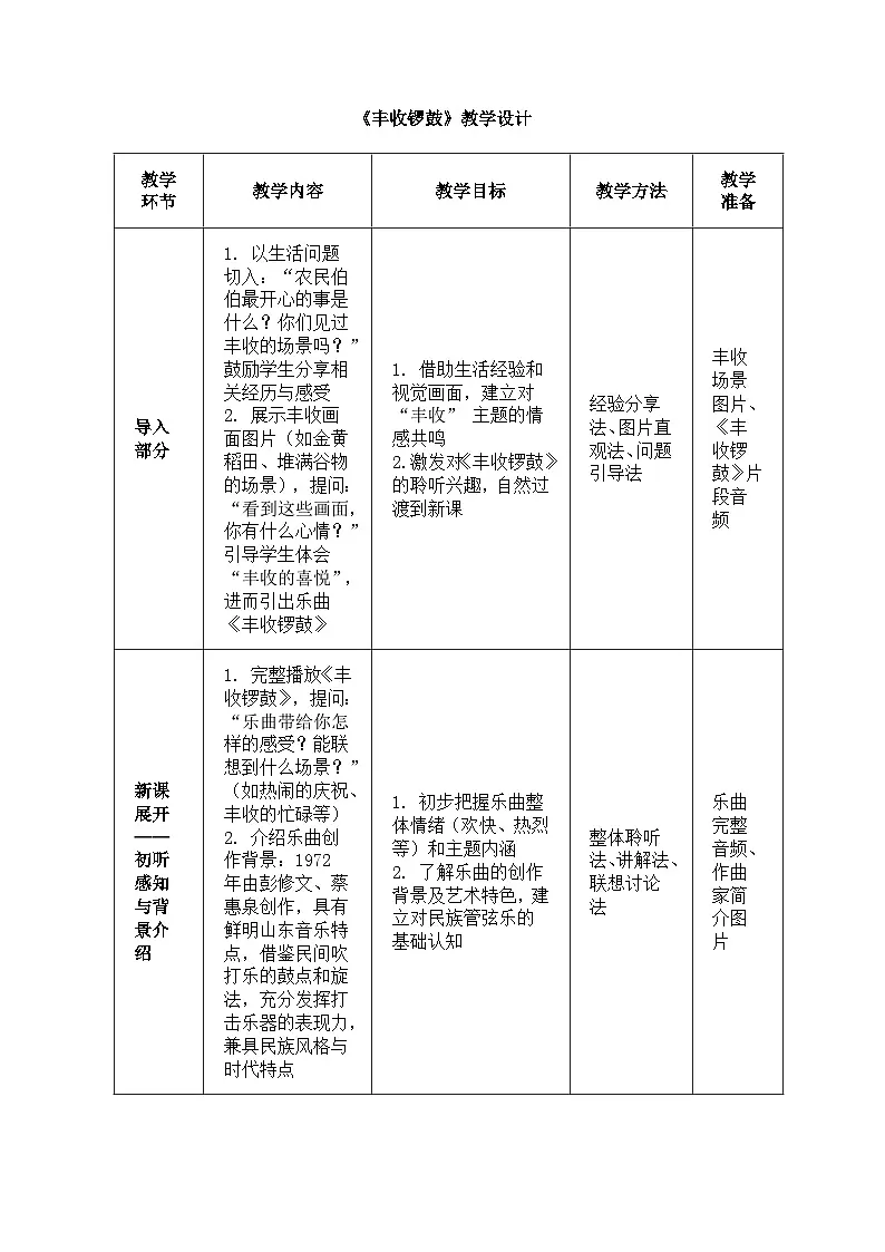 人音版（2024）三年级上册第三单元《丰收锣鼓》教案第1页