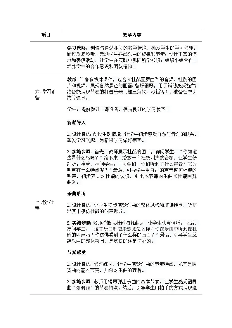 人音版一年级上册音乐第六单元《杜鹃圆舞曲》教案第2页
