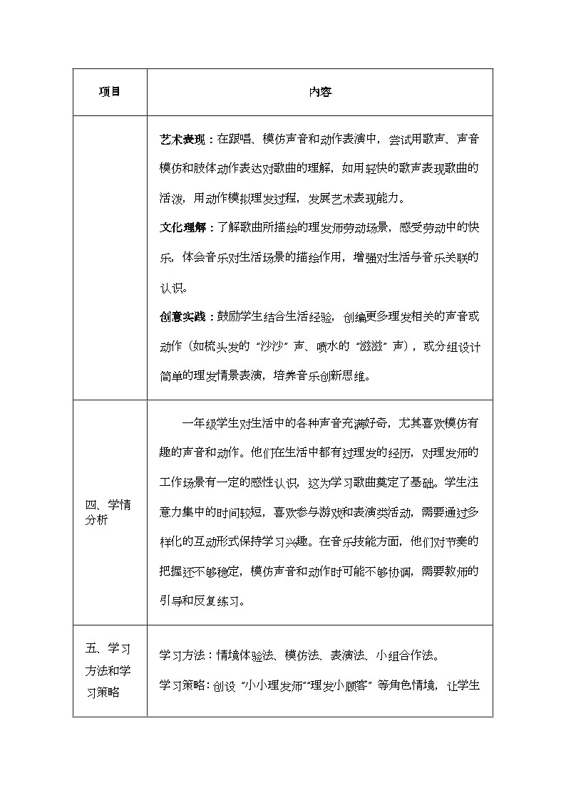 人音版一年级上册音乐第七单元《理发师》教案第2页
